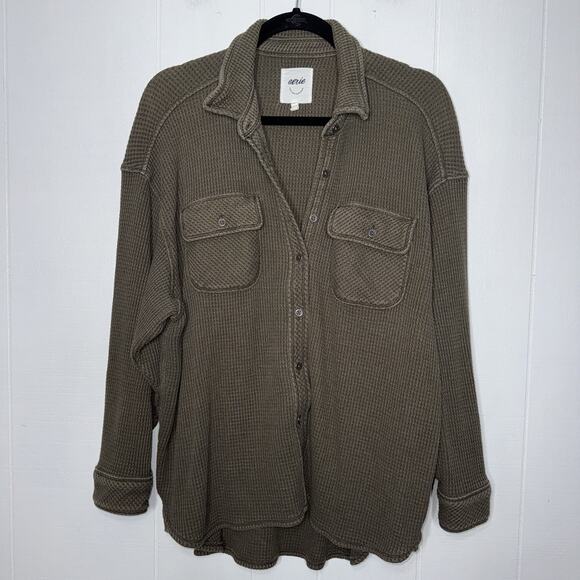 aerie Tops - Aerie Women’s Lumberjane Waffle Knit Shirt Oversized Green Size Small